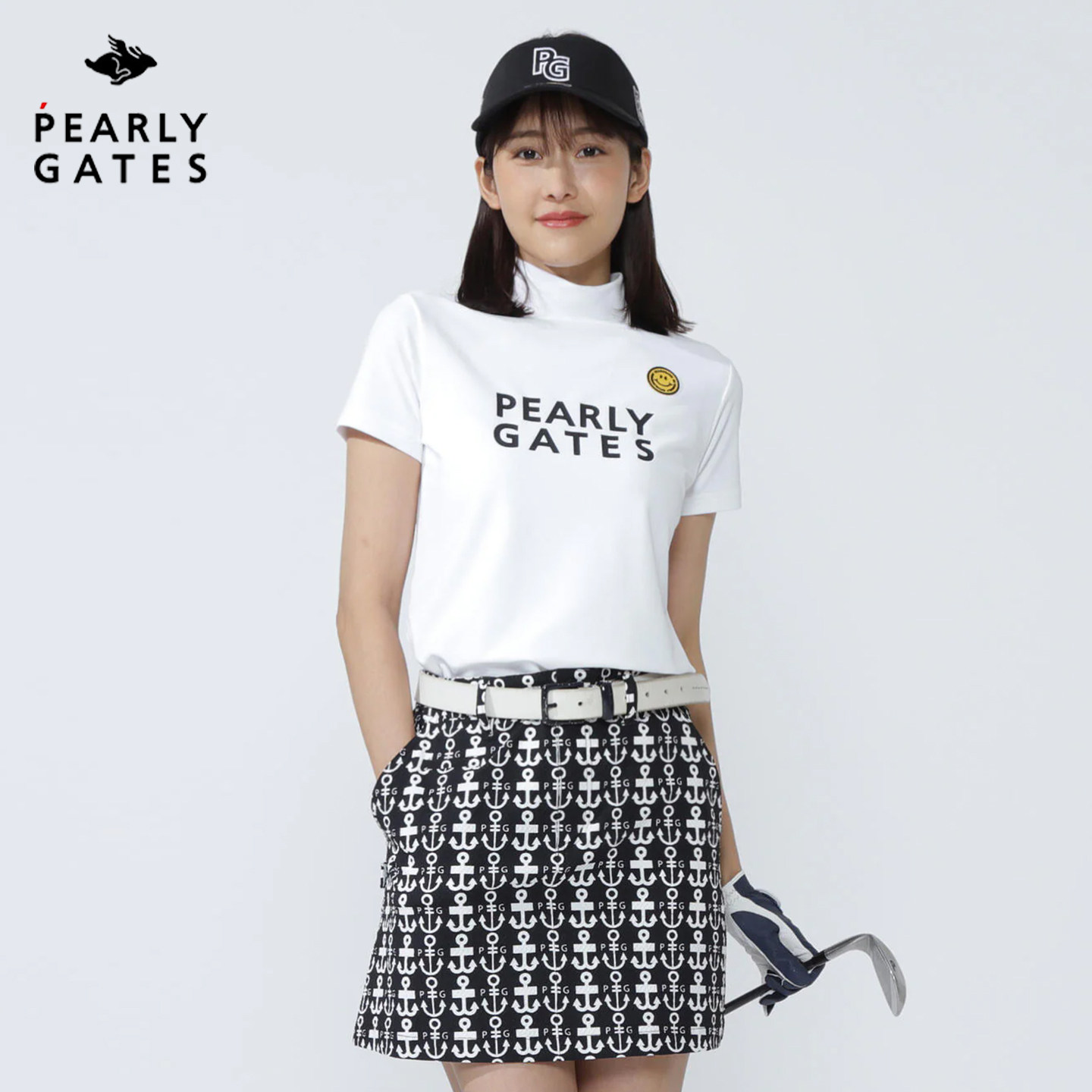 PearlyGates高尔夫女装PG女士夏季日本制短袖T恤笑脸LOGO套头衫