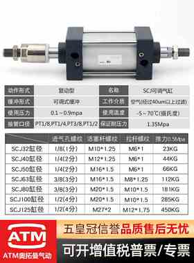 新品大推力气动冲床行程可调气缸SCJ63/80/100/125x5P0x75x150-50