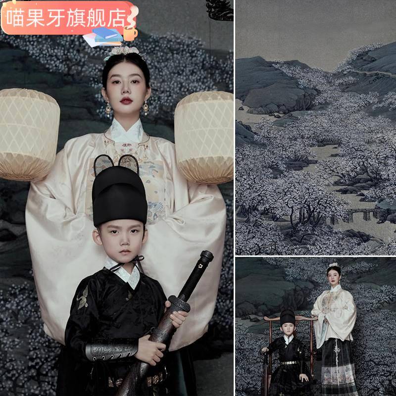 极速福衣真卫亲子照古风婚纱摄影摄影景背景布卫全家X影棚拍照侍