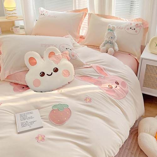 极速兔子被罩四件套200x230女童可爱萌萌兔被套PinVs风少女三件式