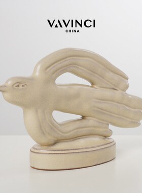 极速新品现代抽象创意米黄陶瓷飞鸟摆件样板房客厅办公.室桌面酒