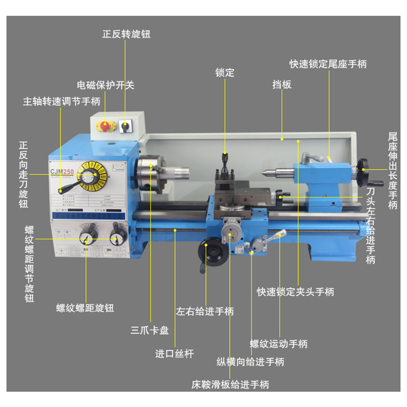 极速250微型车床家用小车床不锈钢金属车床木工车V床台式车床仪表