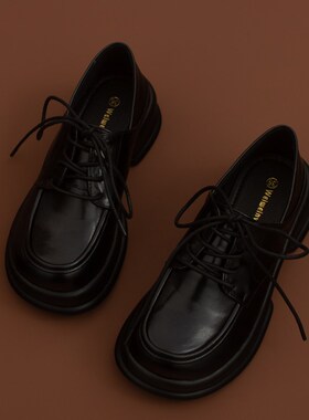 极速LAO JIEk 【厚底气质】圆头厚底包鞋女黑色学院风小皮鞋百搭