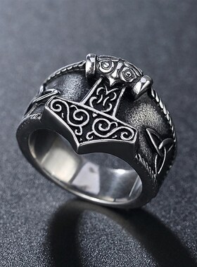 极速Vintage Viking Mjorlnir Thors Hammer Ring Men Nordic 31