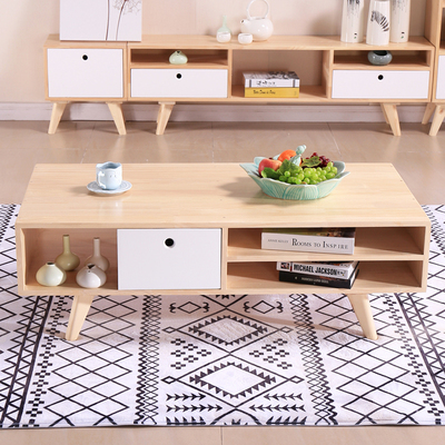 极速北欧茶几电视l柜组合简约现代原木色伸缩客厅电视机地柜实木