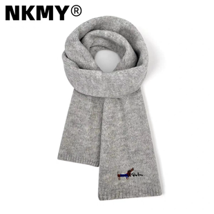 NKMY围巾小狗针织秋冬送女生礼物纯色百搭保暖防风日系刺绣学生新