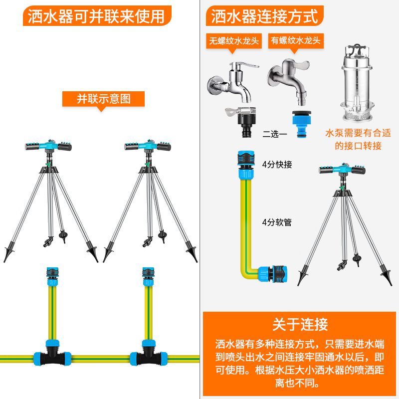 极速喷水器喷头自动旋转农用草坪喷灌菜地浇水园林T园艺灌溉喷淋3