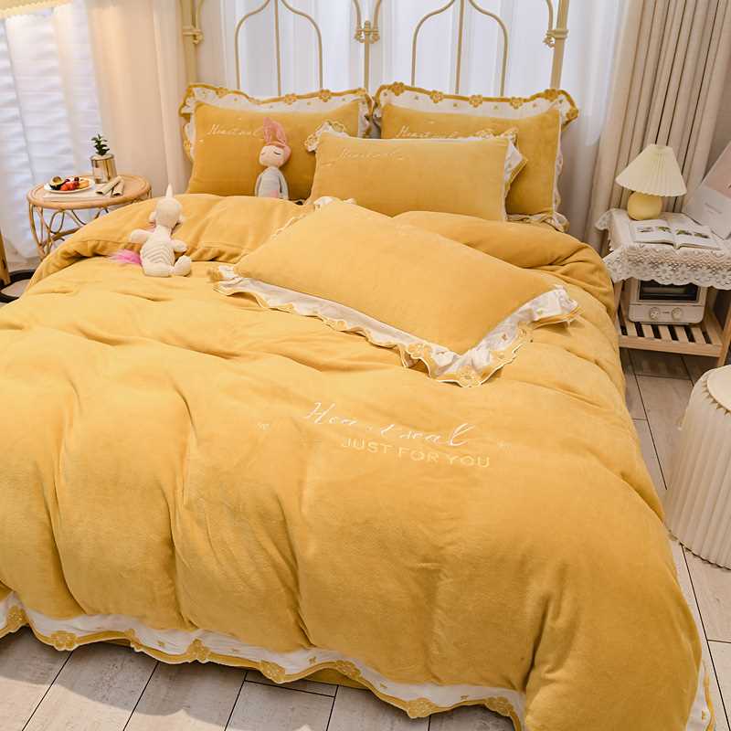 极速珊瑚绒四件套冬天加绒床单A被套牛奶绒面床上用品公主风裸睡4