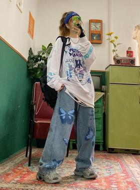 极速Favour Vintage Jeans 2021 Fashion Y2k AesPthetic Print W