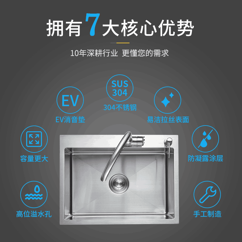 极速厨房洗盘子加k厚304不锈钢手工水槽单水槽家用台下大单水槽洗