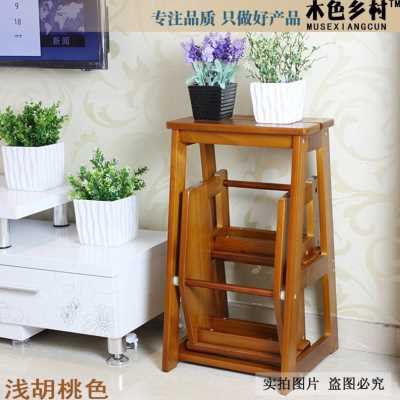 极速新实木三f层楼梯凳家用折叠梯椅两用室内梯子木梯登高凳木制