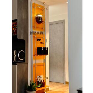 顶天立地简约橙色亚克力置物架收纳展示架陈列洞洞板光轴不锈钢架