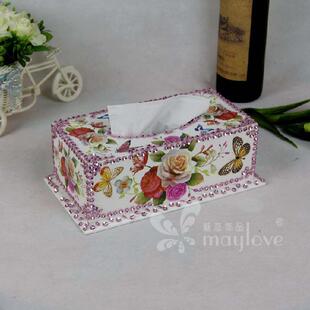 牡丹花蝴蝶印花镶钻纸巾盒纸抽盒创意时尚卧室客厅纸巾盒纸巾筒