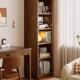 全实木书架落地置物架一体靠墙胡桃木色窄缝收纳储物柜子家用书柜