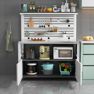 不锈钢厨房操作台洞洞板多层锅碗具收纳柜烤箱微波炉置物架餐直销