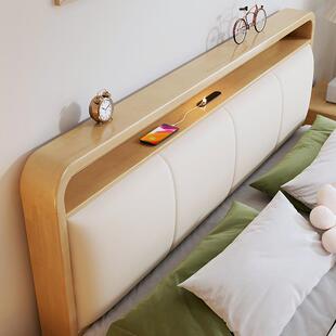 北欧实木床带灯usb现代简约1.5米1.8m新中式卧室高箱储物双人大床