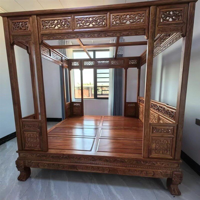 速发实木仿古梨木古代雕花中式架子床双人中式宫廷古典老式新中式