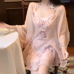 速发小个子吊带碎超连衣裙子夏季2绝24新款花好看别致0风套装裙
