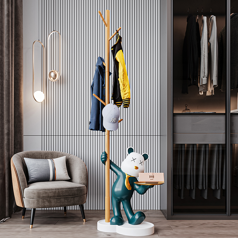 速发熊衣架大摆件落地客厅卧室电视柜家饰衣新架乔迁搬装帽居礼品