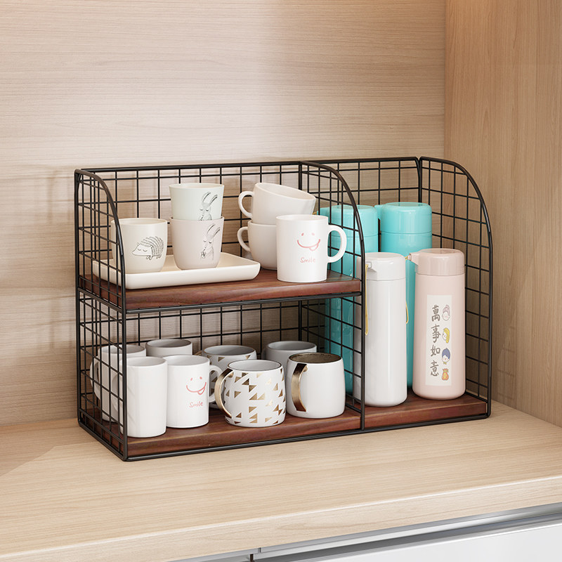 速发桌子置物架客厅餐杯上茶水吧收纳璃公室桌面橱柜放咖啡玻办杯