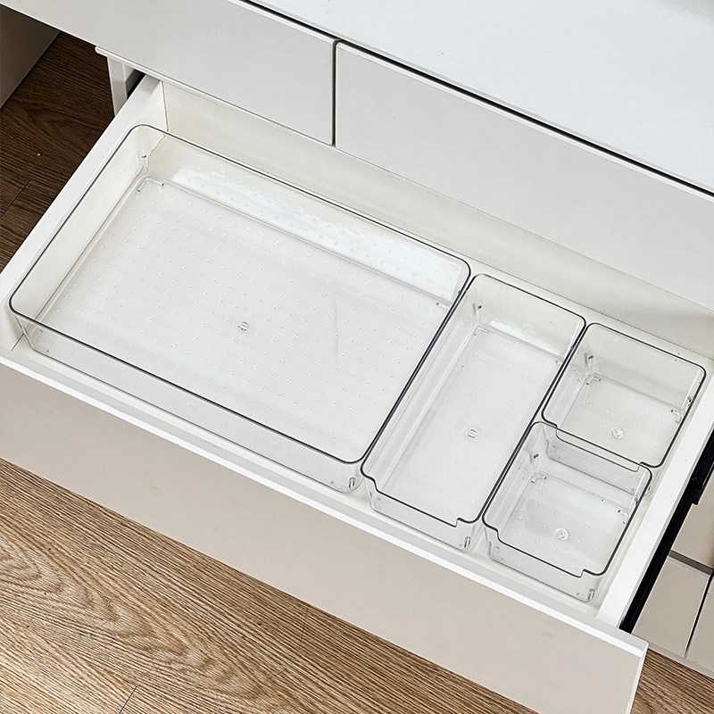 速发抽屉能纳方分格整理盒桌面小杂物长盒形透明多功收文具置物盒