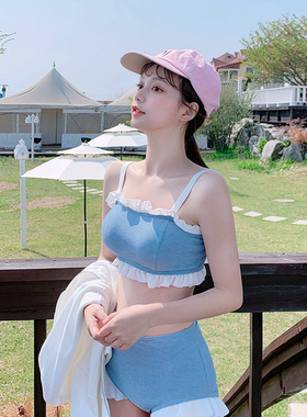 速发新款小清泳分体仙范保守泉肚温遮新装