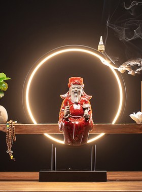 速发饰淘人 新中式灯饰倒流香财开爷摆件 招财佛像办公室装守神业