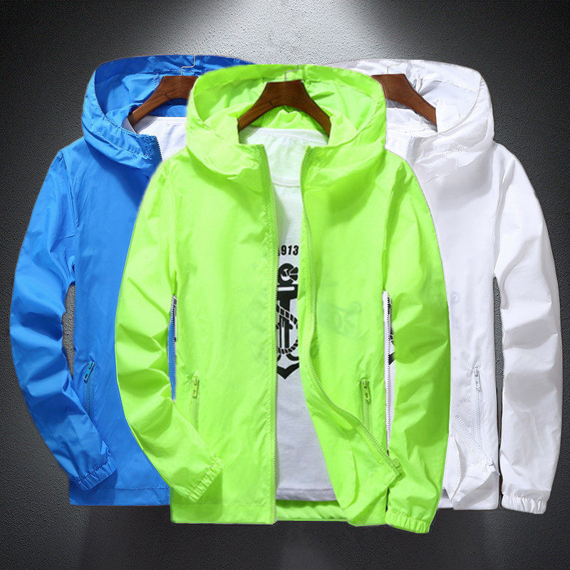 速发夏男士层外套季单超薄潮胖子码夹克风衣字母印花防晒衣男