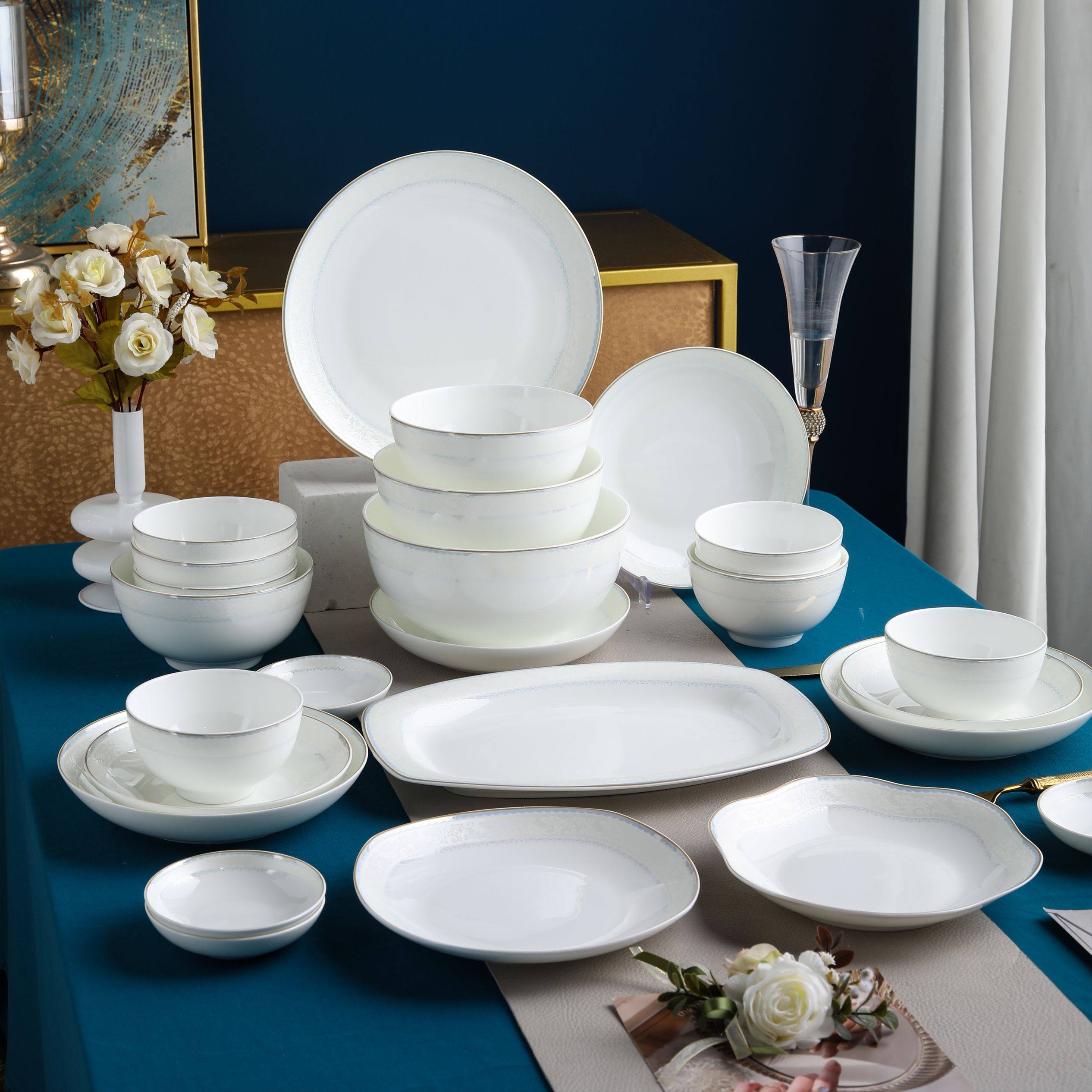 维纳斯高端骨瓷陶瓷餐具碗家用浮雕工艺蕾丝花纹优雅贵气碗盘碟子,餐饮具,餐具瓷器套装,淘宝优惠券,粉丝福利购,淘宝优惠卷