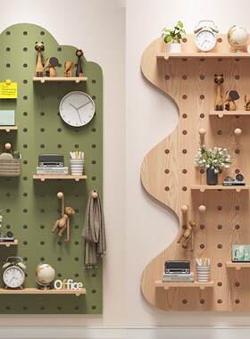 实木洞洞板置物架入户玄关墙上造型装饰隔板定制墙面木质收纳挂架