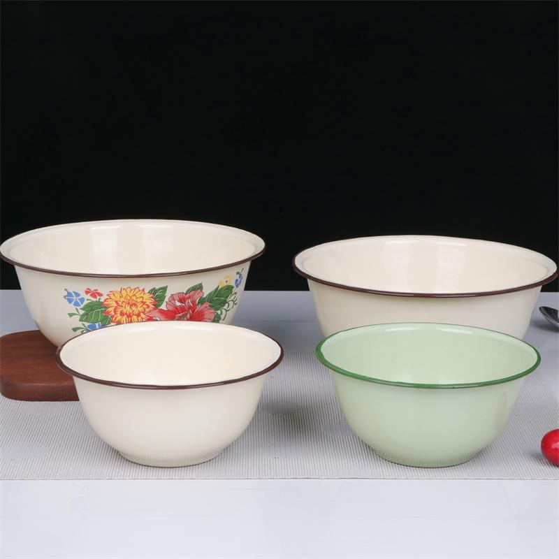 搪瓷加深碗怀旧搪瓷饭盆搪瓷缸钵老式深汤盆汤碗绿色盆Z深形大汤