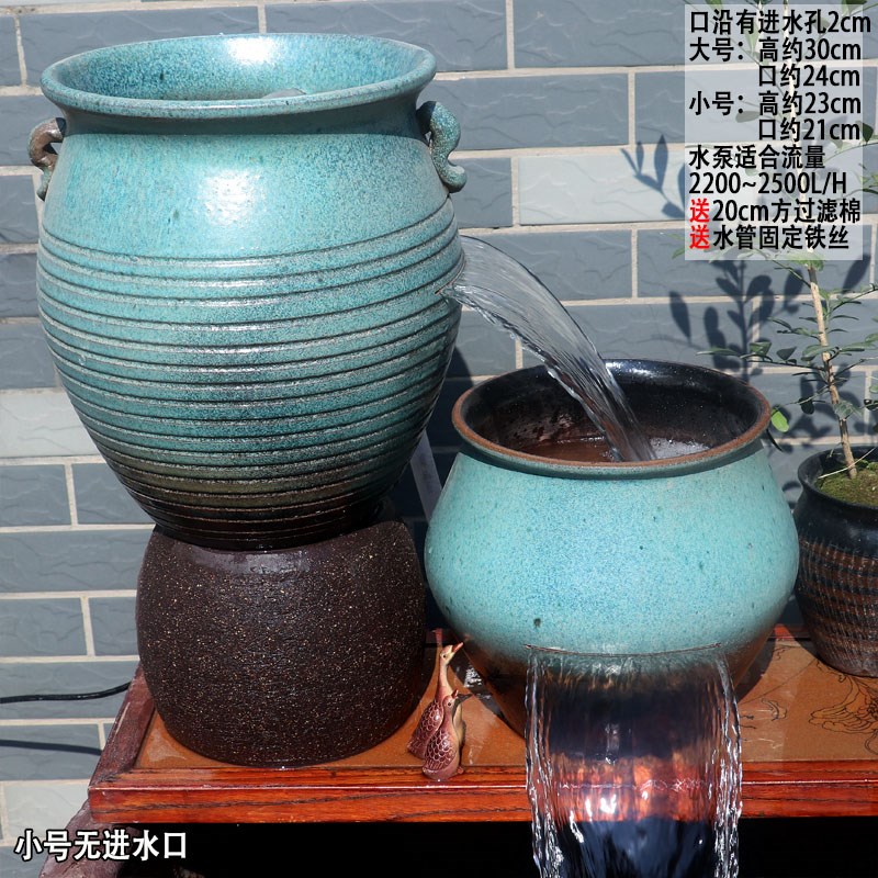 复古流水摆件古法养鱼循环切x割流水瀑布陶瓷净水过滤流水罐大号