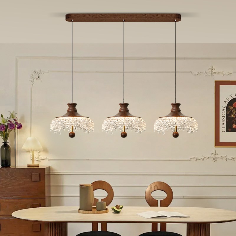 中古风水滴走廊过道吸顶灯复古胡桃木色仿水晶高级感W玄关阳台灯