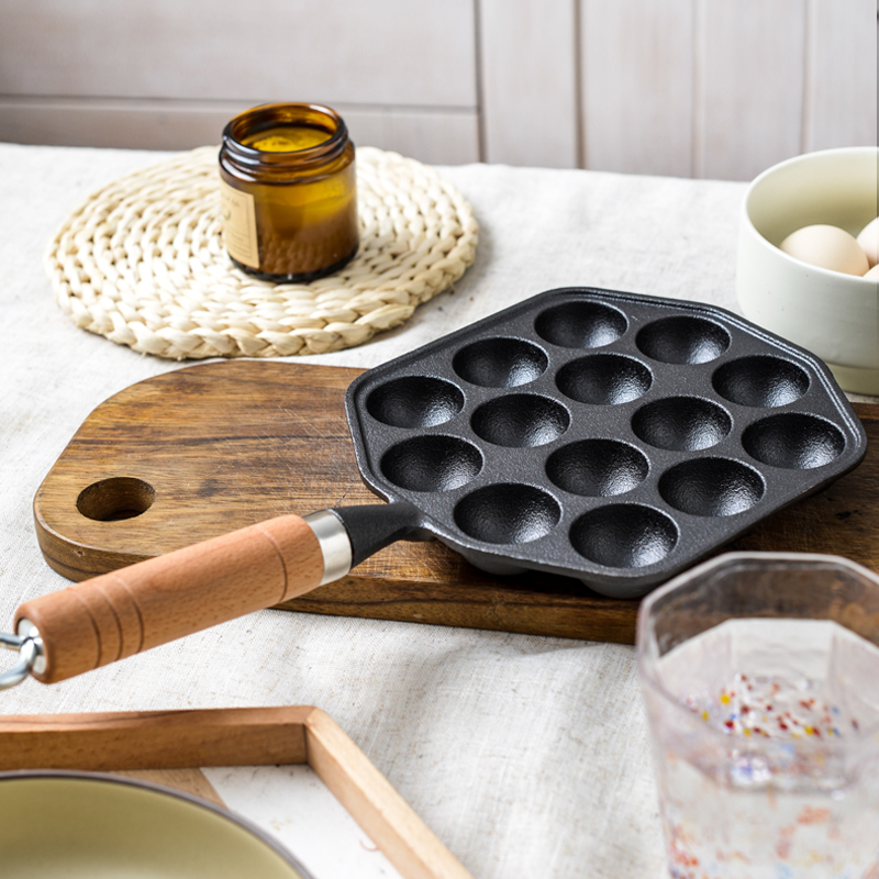 章鱼小丸子锅铸铁家用烧鹌鹑蛋模具无涂层不粘煎蛋锅虾Z扯烤盘工