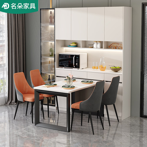 轻奢岩板酒柜折叠餐桌餐边柜组合一体靠墙小户型高柜厨房家用碗柜