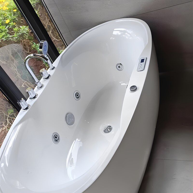 家用别墅豪华恒温冲浪按摩浴缸亚克力椭圆形一体独立式简约浴缸