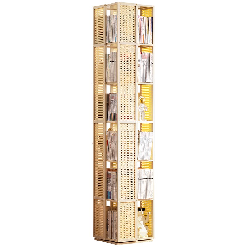 旋转书架落地置物架书柜子家用儿童客G厅简易实木杂物柜靠墙展示