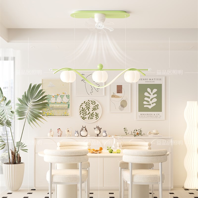 2025新风扇餐厅枝形吊灯极简主义奶油风格光豪华小公寓餐桌风扇集