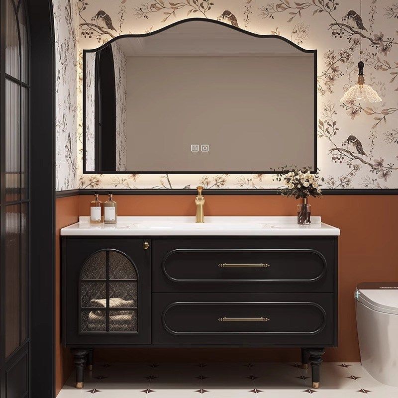 法式复古实木落地浴室柜组合卫生间洗漱台岩板热弯一体洗脸洗手盆,家装主材,浴室柜组合,淘宝优惠券,粉丝福利购,淘宝优惠卷