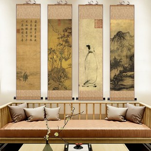 宋代卷轴画装饰画宋徽宗听琴图雪山行旅图装饰画仿古卷轴画丝绸画