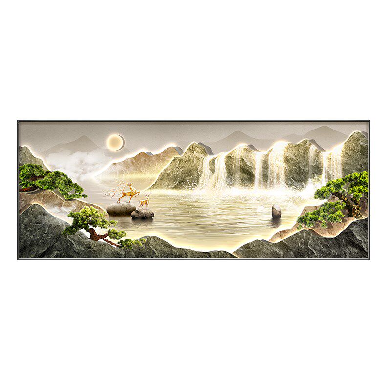 流水生财客厅装饰画轻奢高级感大气沙发背景墙挂画2024新款山水画