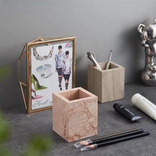 高档轻奢大理石笔筒浴室洗漱台置物架化妆桌面收纳盒梳子美妆刷筒