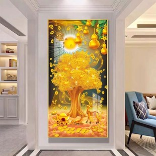 入户画正对门旺运发财树玄关画走廊装饰画轻奢高级感挂画客厅壁画