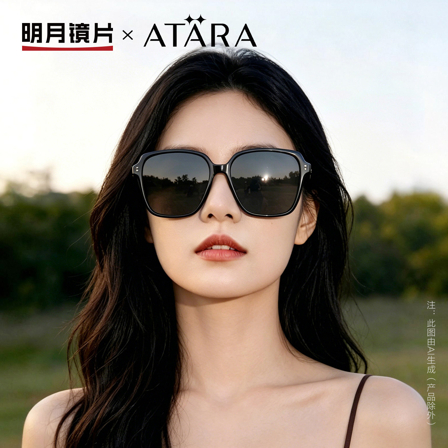明月阿塔那高级感时尚大框墨镜女防紫外线带度数近视太阳镜A53007