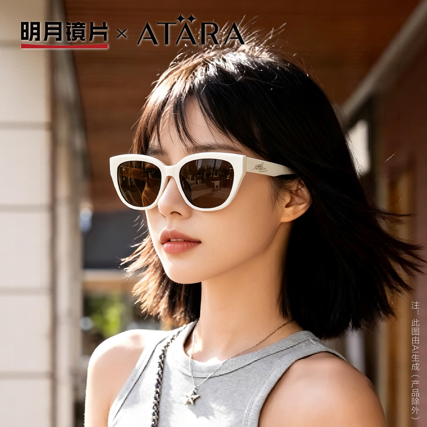 明月阿塔那高级感时尚猫眼大框墨镜女防晒带度数近视太阳镜A53008