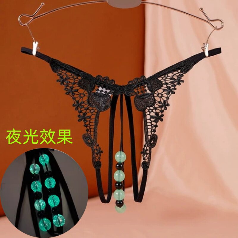 丁字裤女内一根绳情趣性感诱惑老公超紧勒阴带夜光珠子入体按摩珠