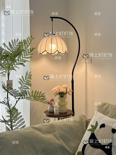 中古风落地灯氛围置物架客厅沙发旁装饰卧室床头一体台灯书房新款