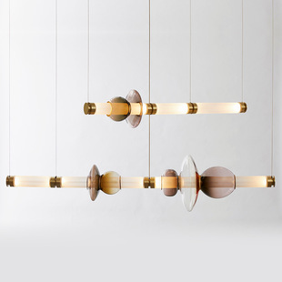 长条彩色玻璃餐厅吊灯设计师北欧软装样板房展厅工作室吧台装饰灯