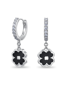 APORRO 四叶草莫925银桑钻悬挂式耳环 气质简约情侣百搭送礼