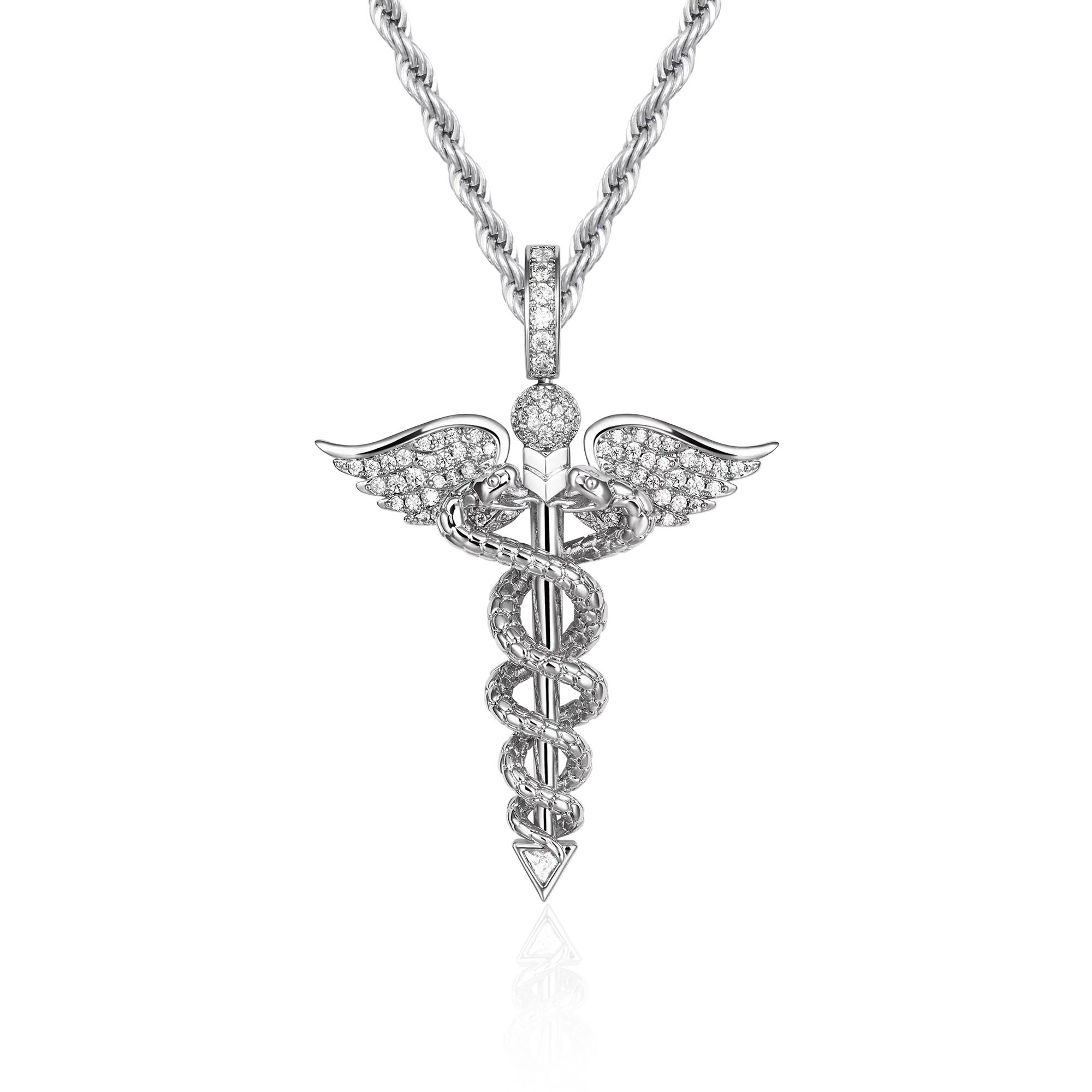 APORRO 蛇年双蛇商神权杖灵蛇镶钻吊坠项链 生肖送礼男女情侣同款